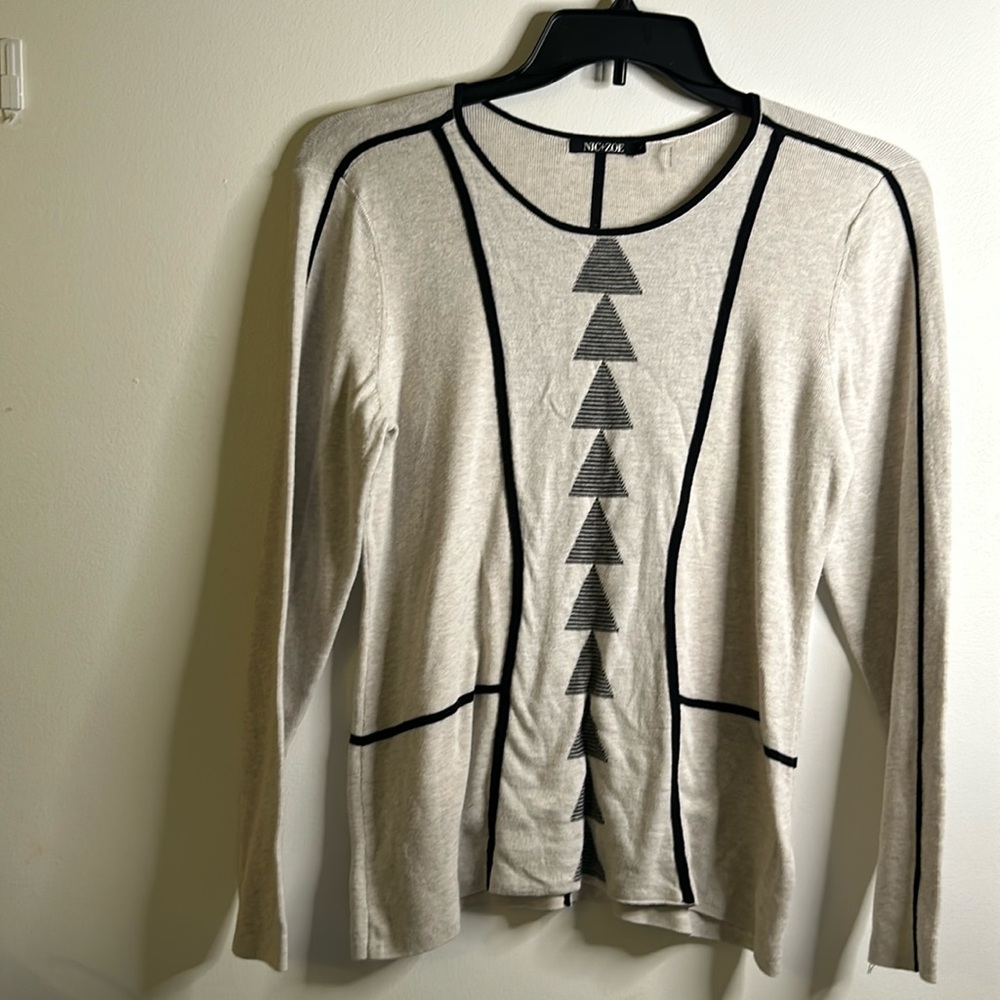 Nic+Zoe pullover sweater size Large long sleeves cream black lightweight